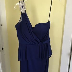 One shoulder peplum blue formal dress